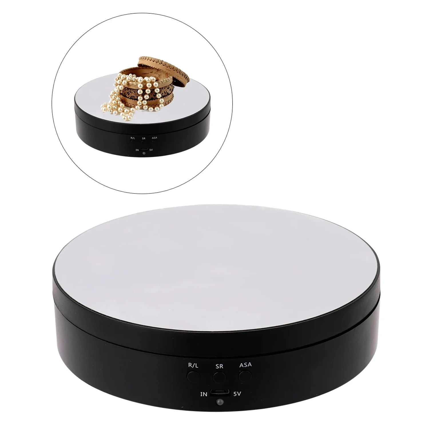 Motorisierter drehbarer Spiegelständer, 360-Grad-Drehteller, Schmuckhalter, USB-Stromversorgung, drehbares Schießen, drei Geschwindigkeiten – Detail 1