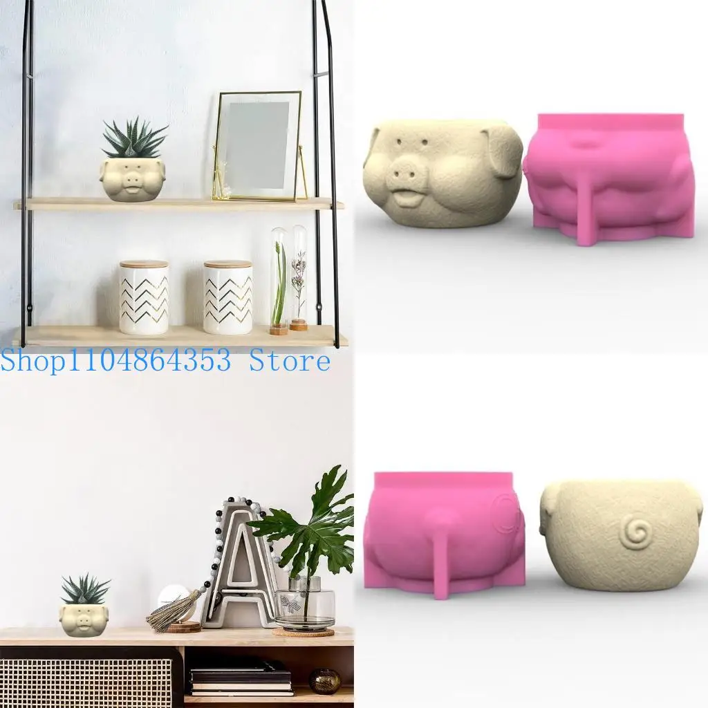 652F Silicone Craft Molds Flowerpot Mould Pig Shaped Concrete Moulds DIY Vase Molds Silicone Material for DIY Hand-Making