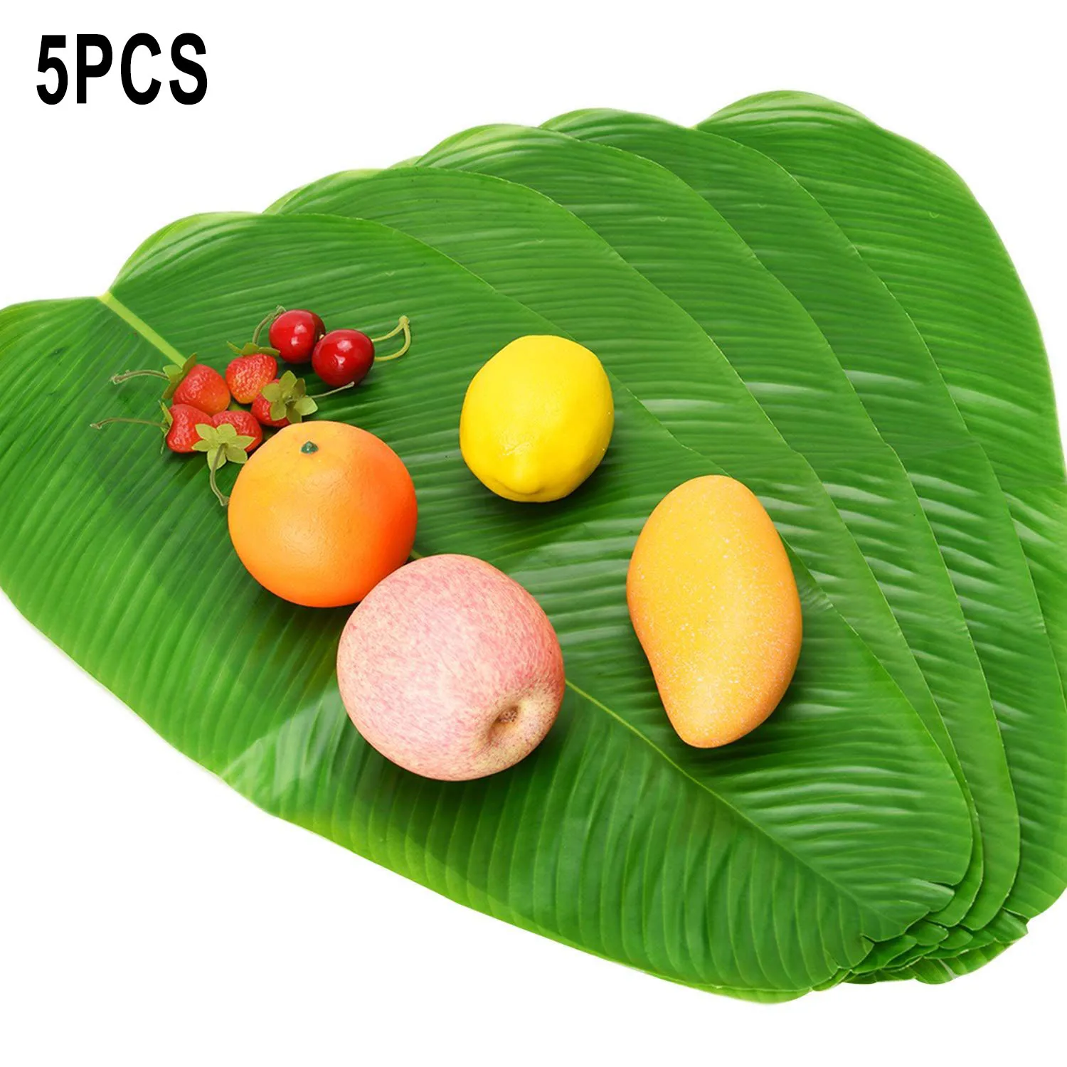 5PCS Large Artificial Banana Leaves Faux Tropical Leaves For Hawaiian Luau Party Desktop Decor Food Drink Placemats Ornament