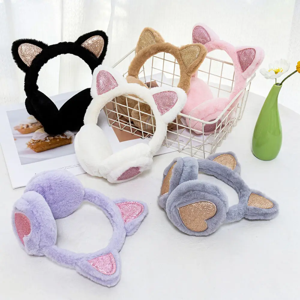 Cute Cat Ear Plush Earmuffs Winter Warm Ear Covers Adjustable Headband Soft Thermal Ear Muffs For Women Kids Outdoor Wear