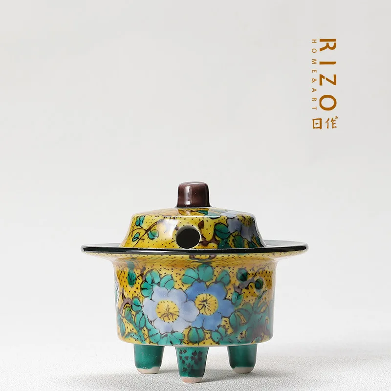 Japan Imported Kutani Ceramic Bean Incense Burner Youshan JT House Wind Flower Bird Pattern Tower Aromatherapy Incense Incense B