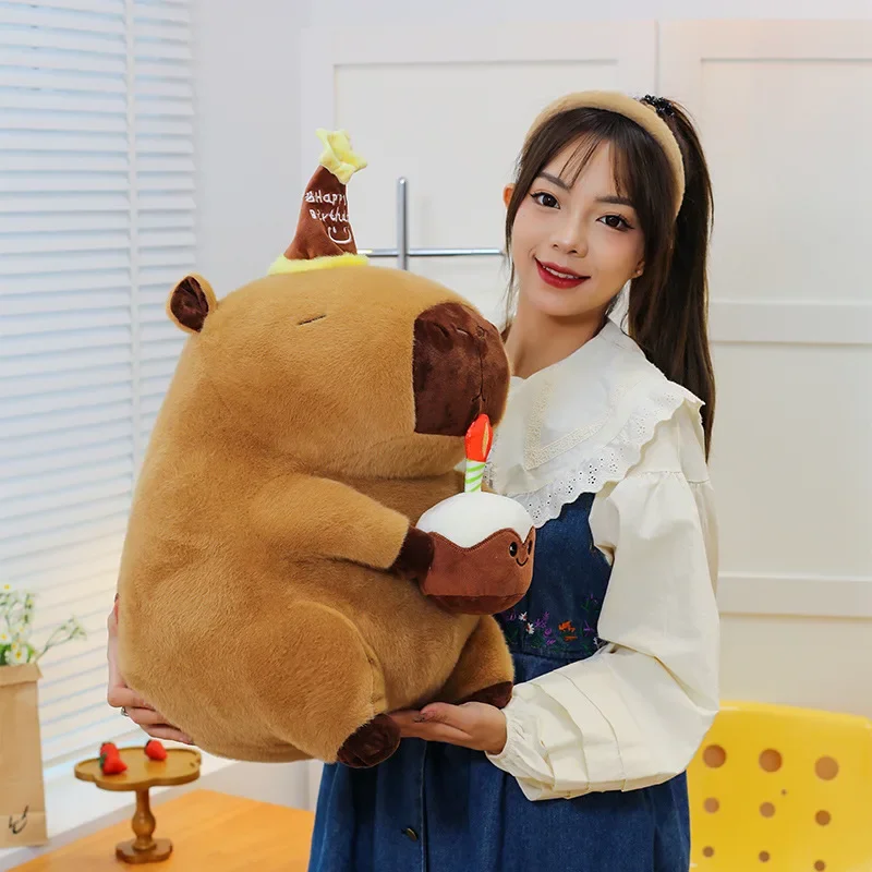 

65cm Kawaii Cake Hat Capybara Plush Simulation Capibara Anime Fluffty Toy Cute Doll Stuffed Animals Soft Doll Christmas Gift
