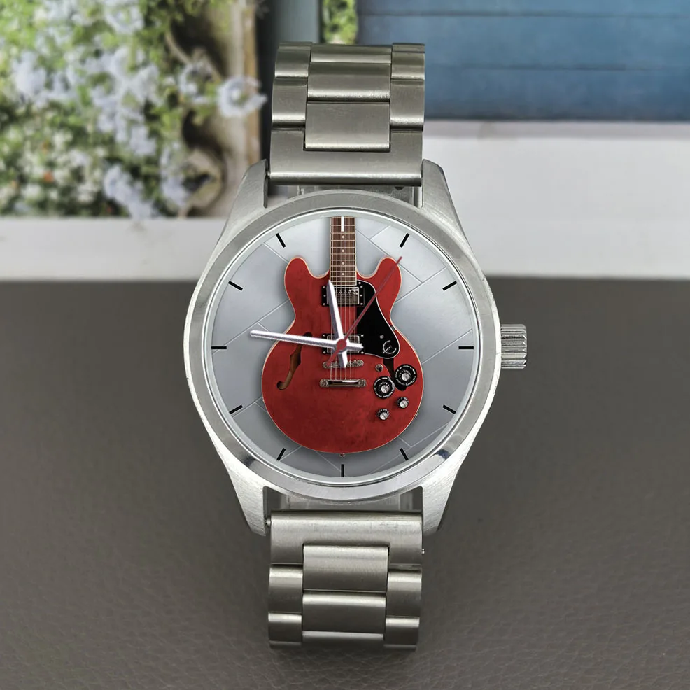 

Персонализированные часы унисекс, гитара, бас, дизайн, кварцевый механизм, 5 бар, водонепроницаемый стальной корпус, кожаный силиконовый ремешок, настраиваемый