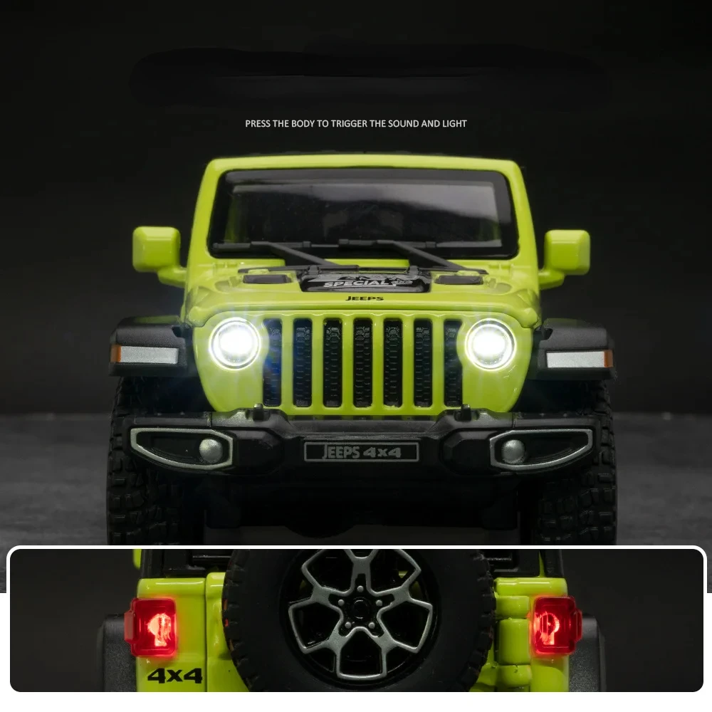 1:32 Jeep wrangler Simulation Toy Vehicles Model Sound and light Shock Absorbers Alloy Children Toys Collection Gift A905