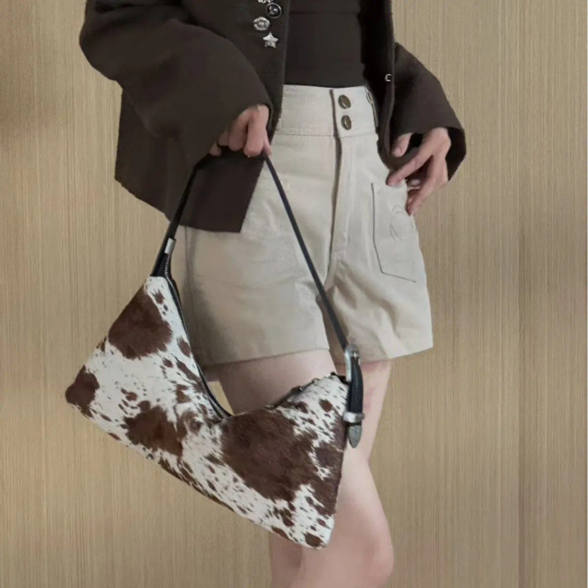 

FIRMRANCH винтажная высокая мода из воловьей кожи с леопардовым принтом квадратный дизайн женская сумка на одно плечо подмышками Высококачественный кошелек из воловьей кожи