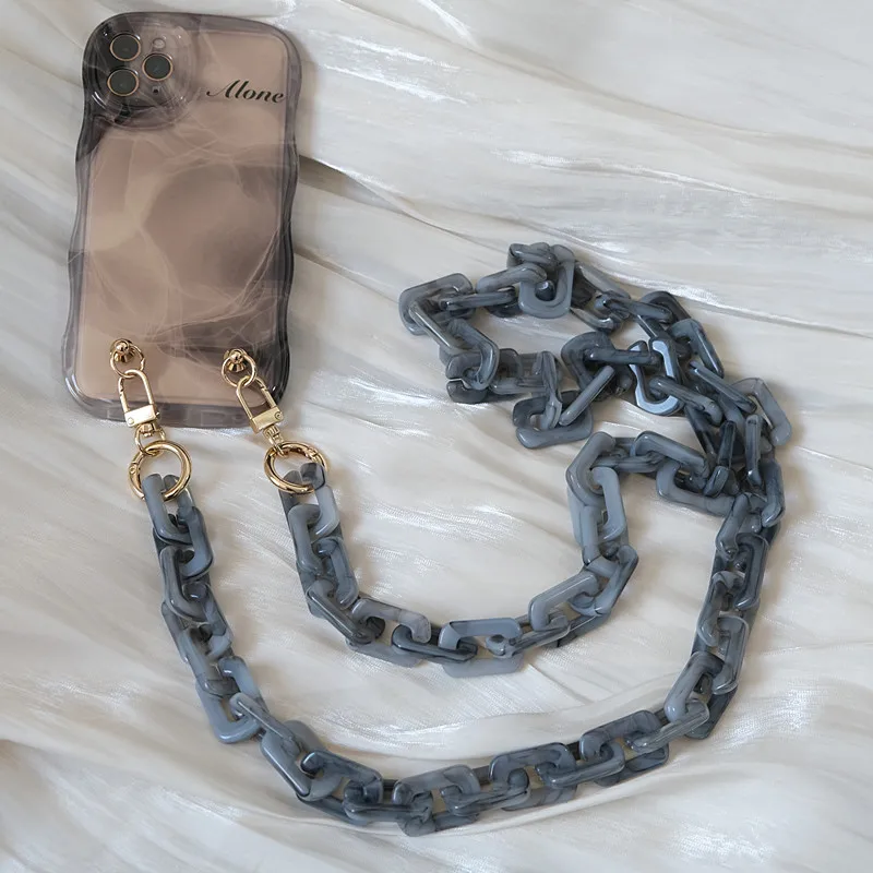 

New Phone Accessory Detachable Square Crossbody SmartPhone Chain Long Strap Phone Case Charm Acrylic Lanyard Neck Hanging Chain