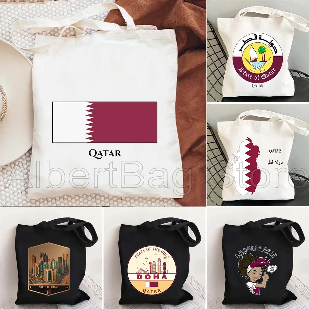 

Doha Qatar Country Map Qatari Flag Arab Gifts Shoulder Canvas Totes Bags Harajuku Shopping Cute Beach Shopper Casual Handbags