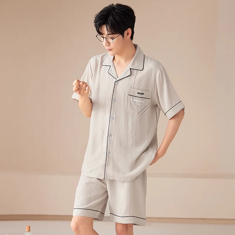 

Short Sleeve Cotton Pajama Sets for Men 2024 Summer Korean Loose Sleepwear Suit Pyjamas Male Homewear Pijama Hombre Home Clothes