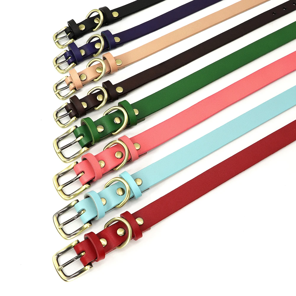 Leather Small Dog Collar Durable Puppy Cat Collars Adjustable Pet Collar Pet Accessories for Small Breeds Dogs Cat Chihuahua S-M