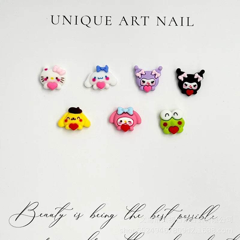 

10Pcs Kawaii Sanrio Nail Charms, Cute Cartoon 3D Resin Nail Art Decorations, Mini Heart Manicure Accessories for DIY Nails