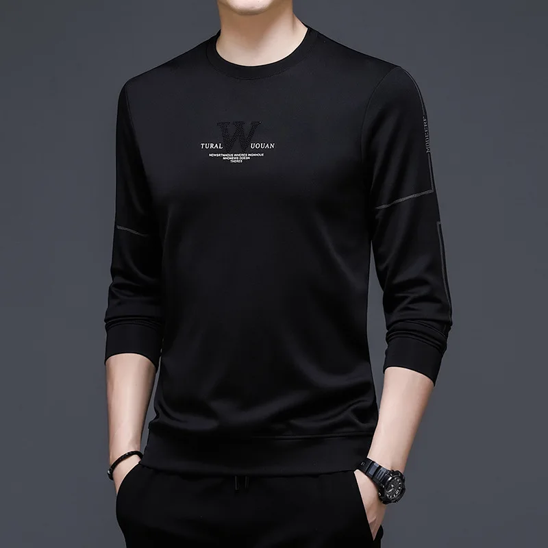 Sweater Spring and Autumn Men's Korean-Style Fashion round Neck T-shirt Pure Color All-Matching Long Sleeve Casual Heavy Men