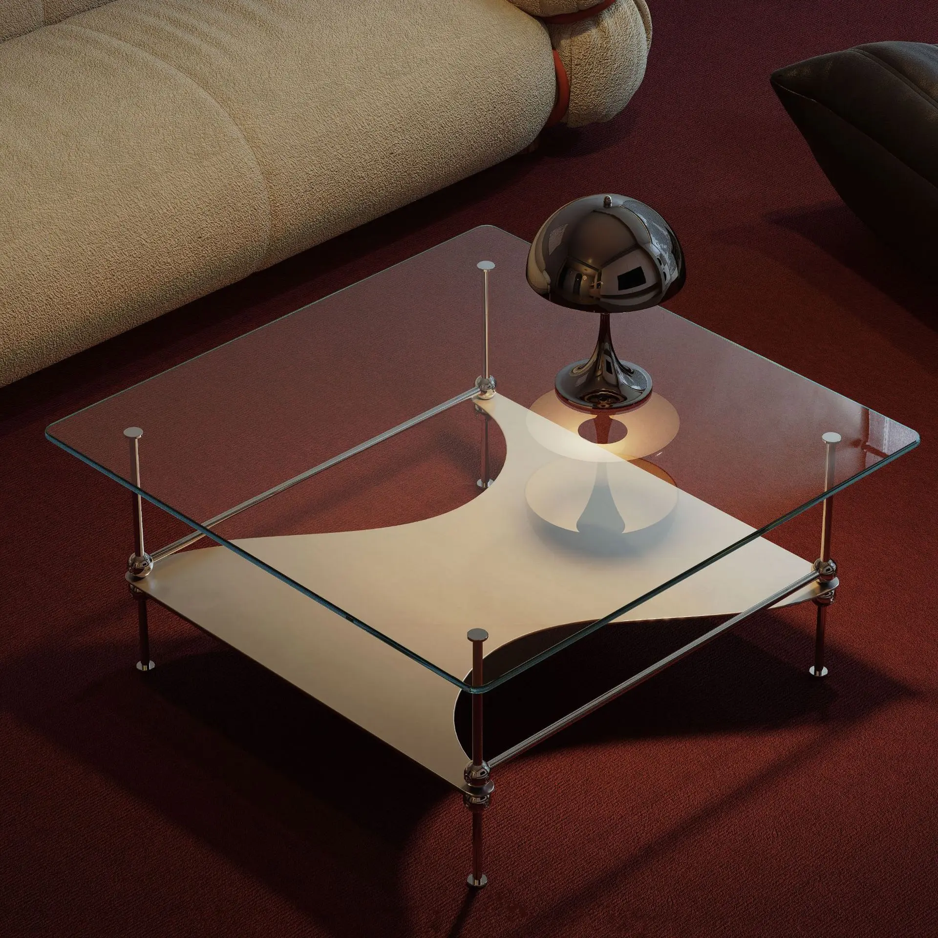 Arc stacked square coffee table tempered glass is a minimalist medieval Bauhaus style side table