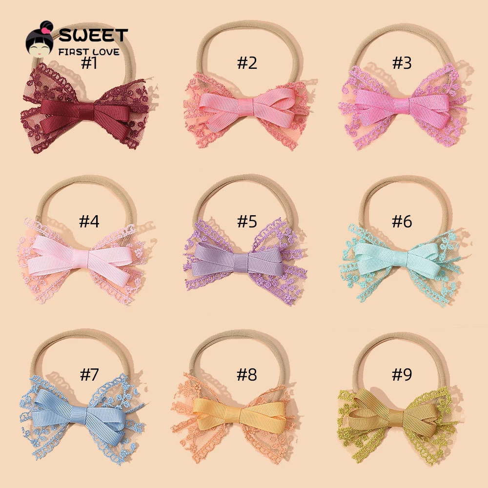 Fascia per capelli con fiocco in nastro di pizzo per fascia per capelli Kawaii Bownot fasce elastiche per capelli in Nylon per ragazze accessori per capelli copricapo per bambini