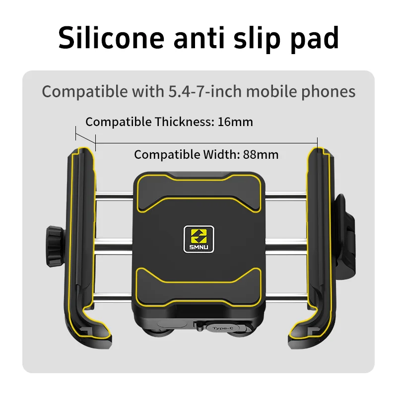 Uchwyt motocyklowy na telefon SMNU N2, amortyzujący, bezprzewodowe ładowanie, regulacja jedną ręką, antykradzieżowy, kompatybilny z kamerą, stojak do jazdy.