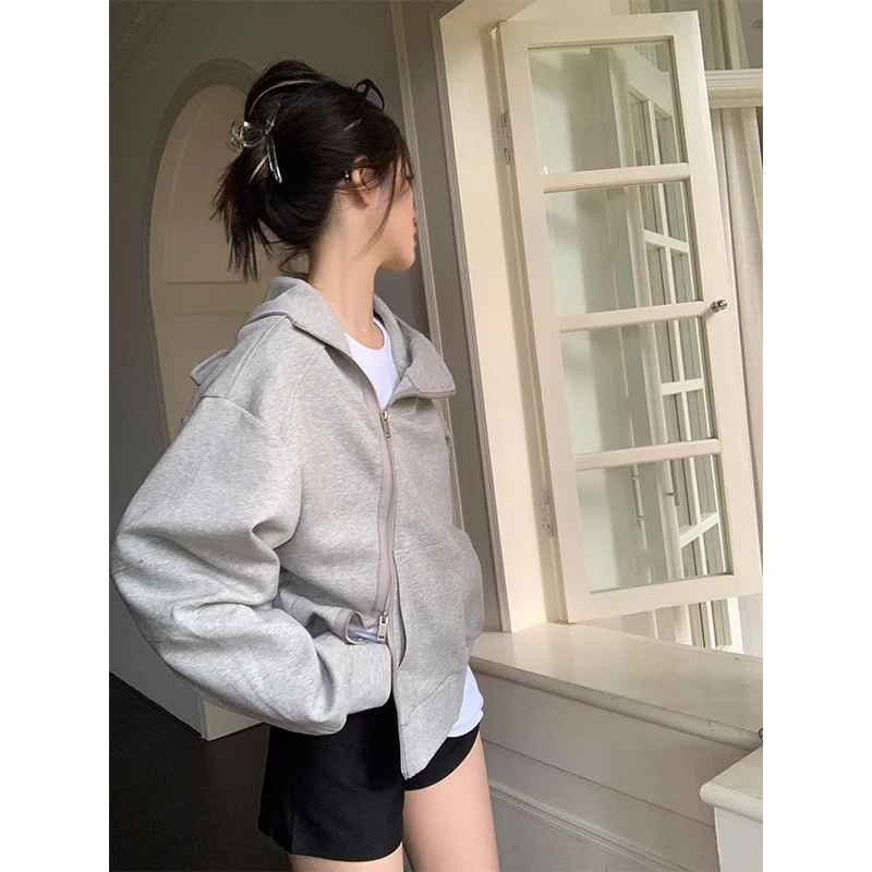 Streetwear Oversized Hoodies Women Side Zipper Hooded Sweatshirt Harajuku Korean Loose All Match Pullovers Clothes Spring Fall