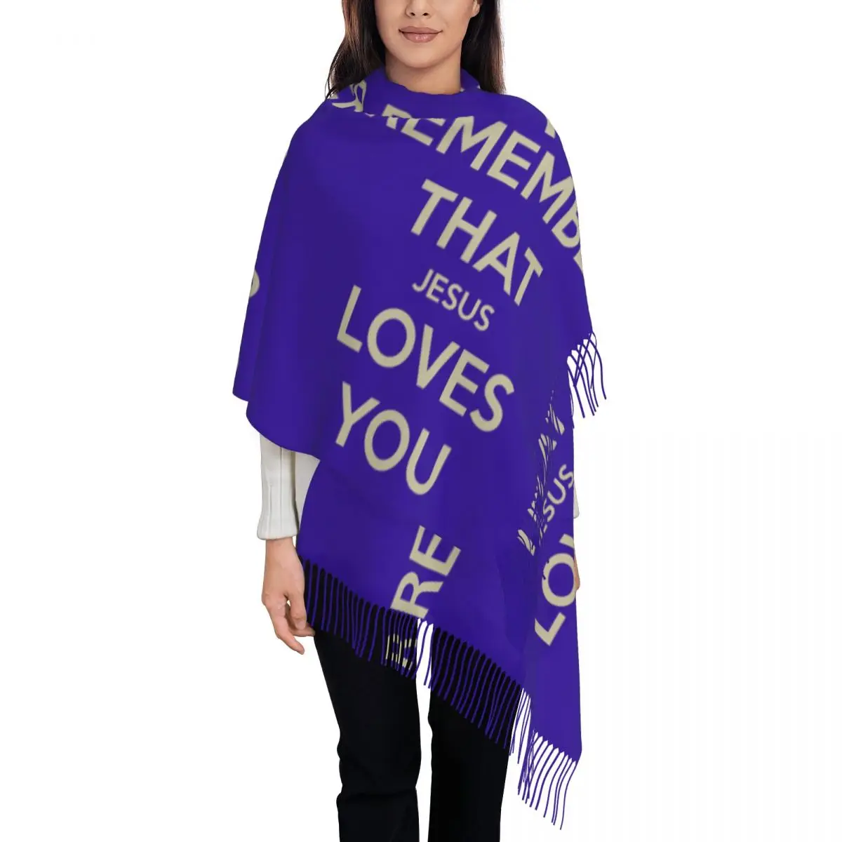 

Custom Jesus Loves You Scarf for Women Fashion Winter Fall Wrap Shawl Tassel Wraps
