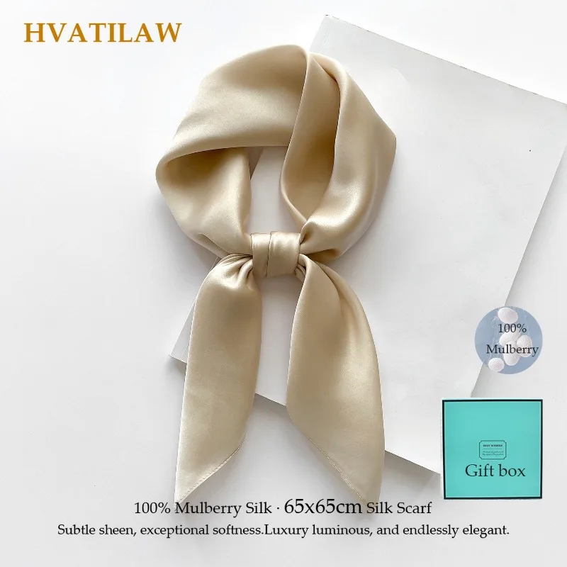 

100% Real Silk Square Scarf Women Solid Headband Neckerchief Shawl Bandana Scarves Fashion Luxury High Quality Hijab Gift Box