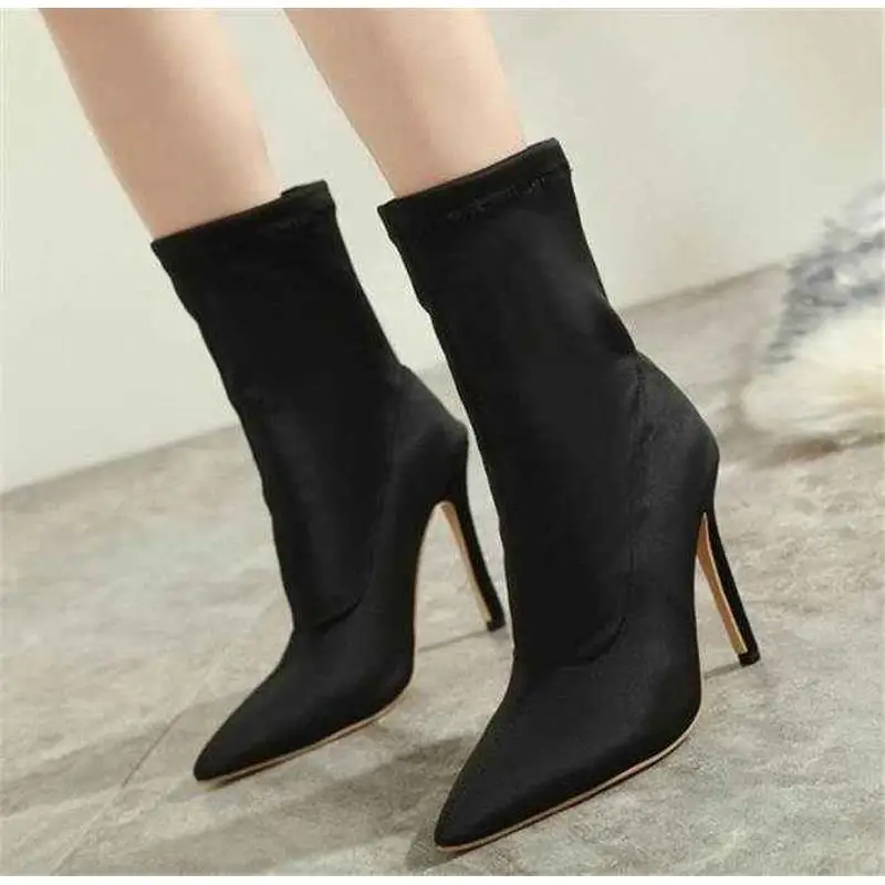 

Женские ботильоны Street Sle из эластичной ткани с подкладкой из искусственной кожи, весенне-осенние ботинки Faion, арп с острым носком