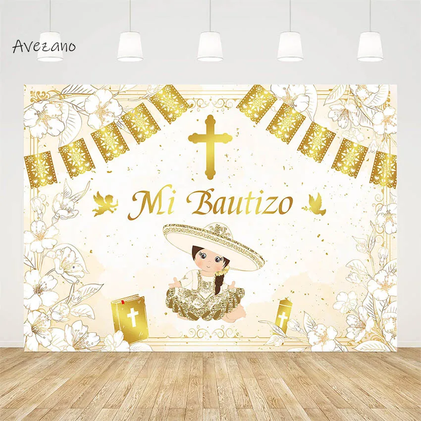 Avezano Backdrop Photography Kids Baptism Party Gold Bible Cross Peace Pigeon Boy First Communion Background Photo Studio Decor