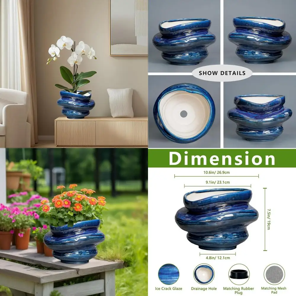 

Декоративное кашпо 10,6 дюйма с дренажем, подходит для использования в помещении и на улице, уникальный дизайн, идеально подходит для декора дома и офиса.