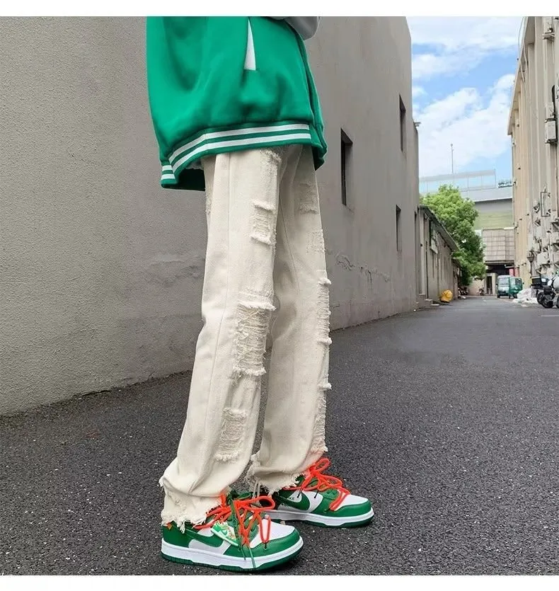 2024 spodnie y2k Streetwear weiß schlank zerrissen gestapelte Jeans Hosen für Männer Kleidung Gothic gebürstet lange Hosen Pantalones Hombre – Detail 26
