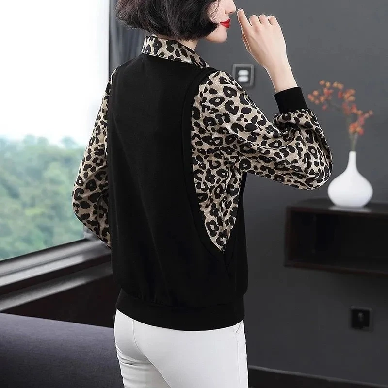 Elegante manga longa chiffon impresso camisa para mulheres coreano vintage all-match emendado solto blusa casual primavera roupas femininas