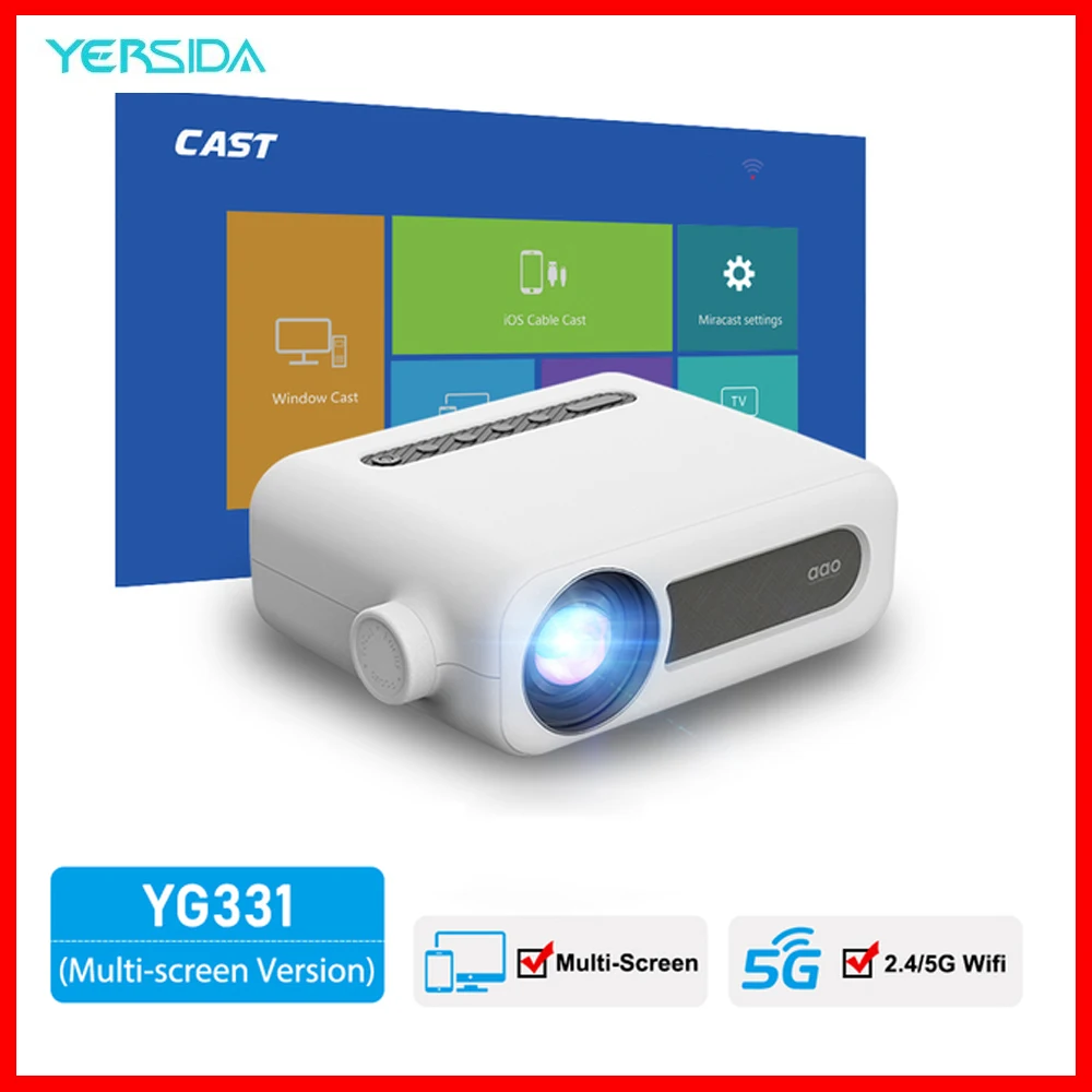 

YERSIDA Mini Projector YG331 HD1080P Video Portable Home Theater 300ANSI Supported 4K 5G WiFi BT5.0 for Smartphone Video LED