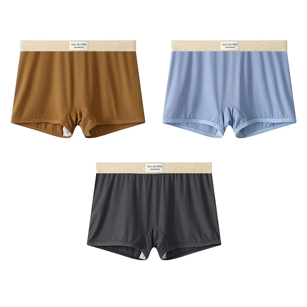 

3PCS/Pack Breathable Ice Silk Satin Women's Panties High Elastic Mid-rise Boyshort Soft Solid Cotton Crotch Female Underwear