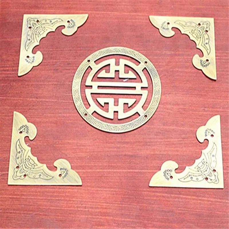 1set Antique Set The Corners Furniture Protection Decorative Brackets Chinese Wooden Box Copper Wrap Corner Furniture Fittings