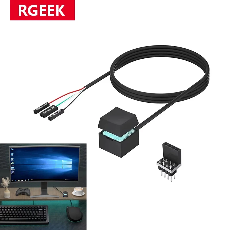 RGEEK Mechanical Keycaps Motherboard External Start Computer Switch On/Off Button Extension Cable PC Power Button Switch