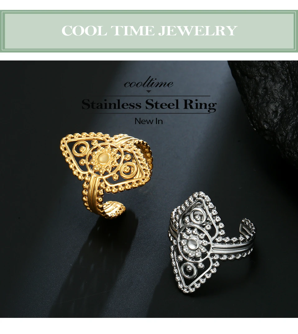 COOLTIME Indische Blume des Lebens Ringe für Männer Frauen Edelstahl Einstellbare Gold Farbe Ringe Mode Schmuck Geschenk Großhandel – Detail 1