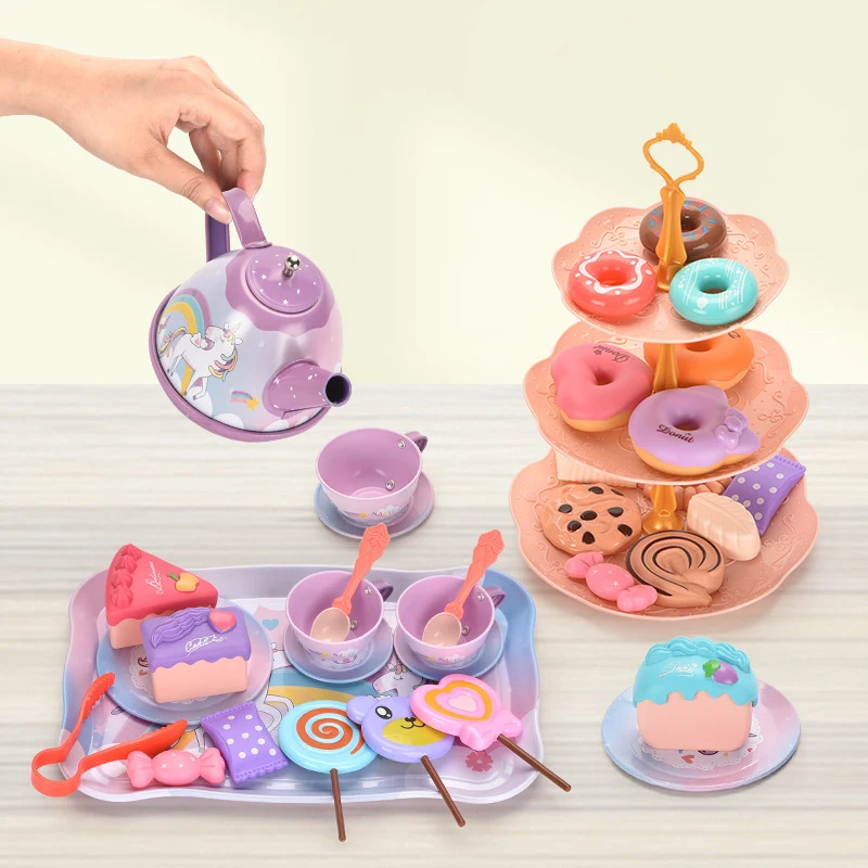 DIY Pretend Play Toy Simulation Tea Food Cake Set Play House Kitchen Afternoon Tea Game Toys Birthday Xmas Gifts For Kids Girls