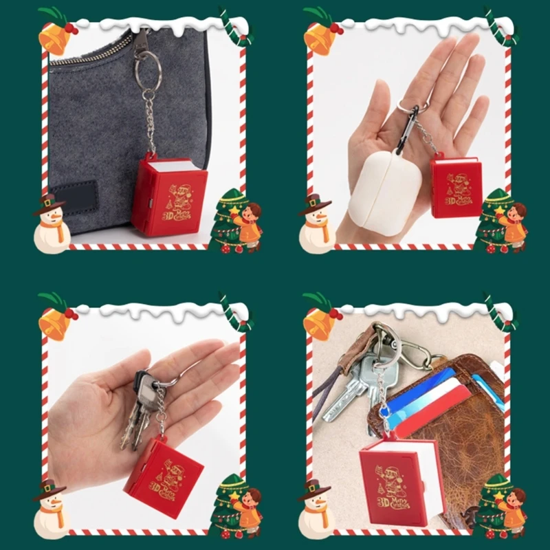 3D Mini Christmas Santa Claus Keychains Fold Book Keychain Pendant Keyring for Kid Birthday Christmas Gift Backpack Keychain