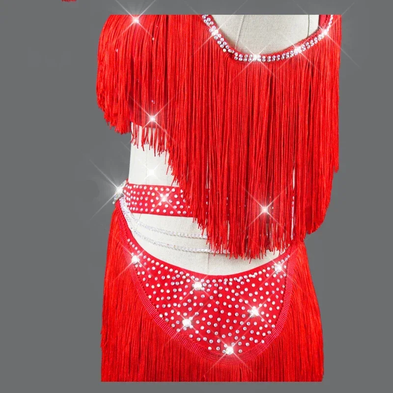 Ropa de baile para niños, vestido de diamante flash hecho a medida, traje de competición de actuación de baile latino, vestido halter Rosa sexy para damas