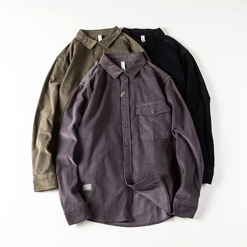 

Ретро-американская цветная вельветовая рубашка с длинным рукавом для мужчин, повседневная свободная универсальная верхняя одежда для пар, молодежный тренд