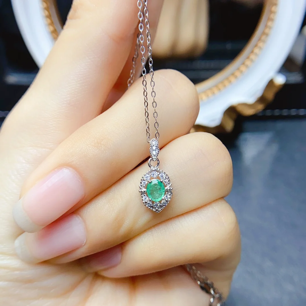 FS 4*5mm Natural Emerald Fine Jewelry Set Certificate Inlay S925 Sterling Silver Ring Pendant 2-Piece for Women Weddings MeiBaPJ