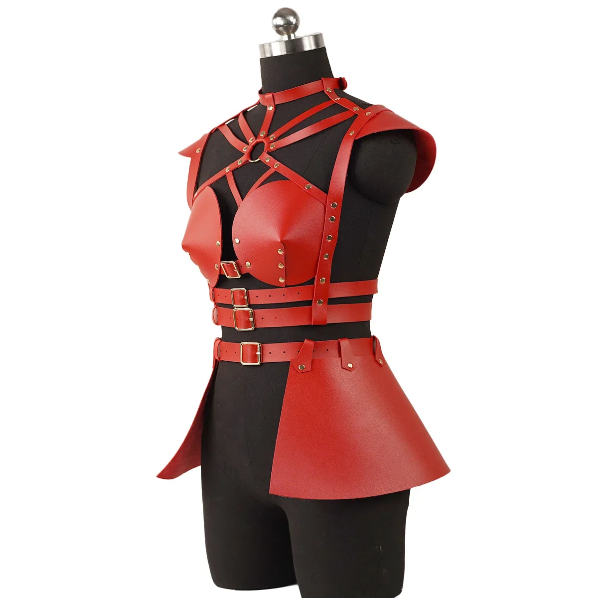 

1 PU Leather with Bra Space Costume, Gothic Halter Sling, Space Carrier, Holographic Leather Suit