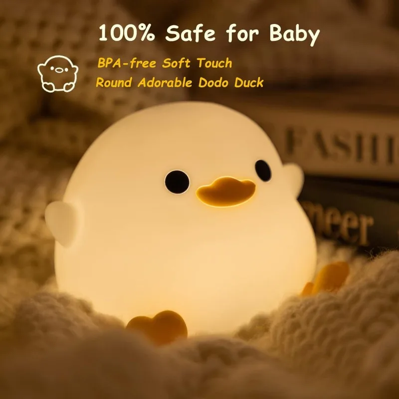 DoDo-Lámpara LED de silicona para mesita de noche, luz nocturna regulable de pato bonito, recargable, decoración para dormitorio de bebé