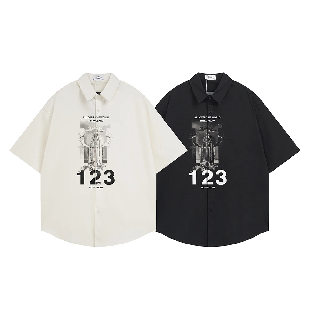 

Goth Short Sleeve Printed Shirt Punk Casual Shirts For Man Y2k Oversized Summer Cotton Designer Tops Korean Popular Clothes Men