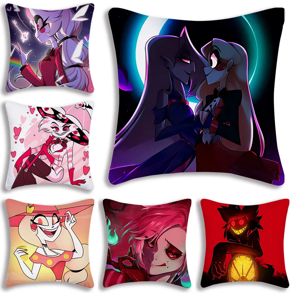 Hazbin Anime Pillow Covers Cartoon Sofa Decorative Home Double-sided Printing Short Plush Cute Cushion Cover