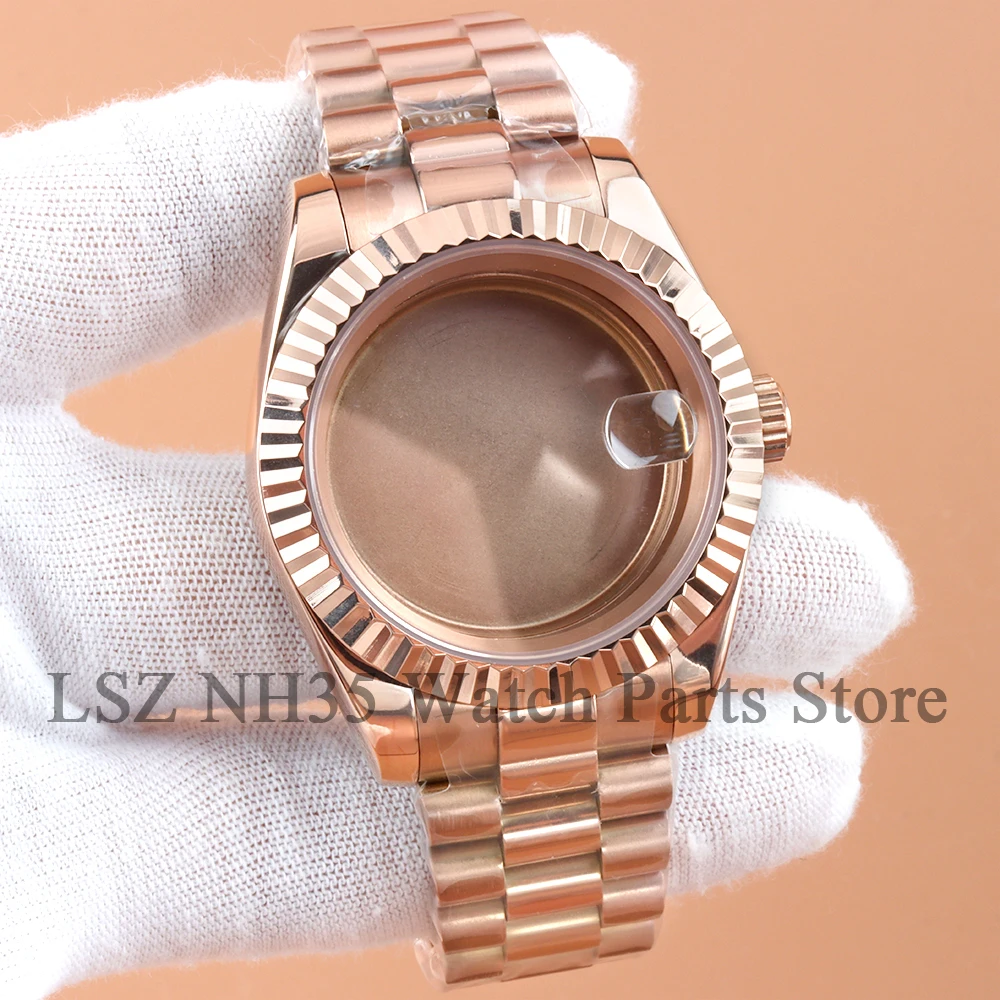 Stainless Steel Rose Gold 36mm 39mm Watch Case Fit DATEJUST Seiko NH35 NH36 Movement 28.5mm Dial Waterproof Presidential Strap