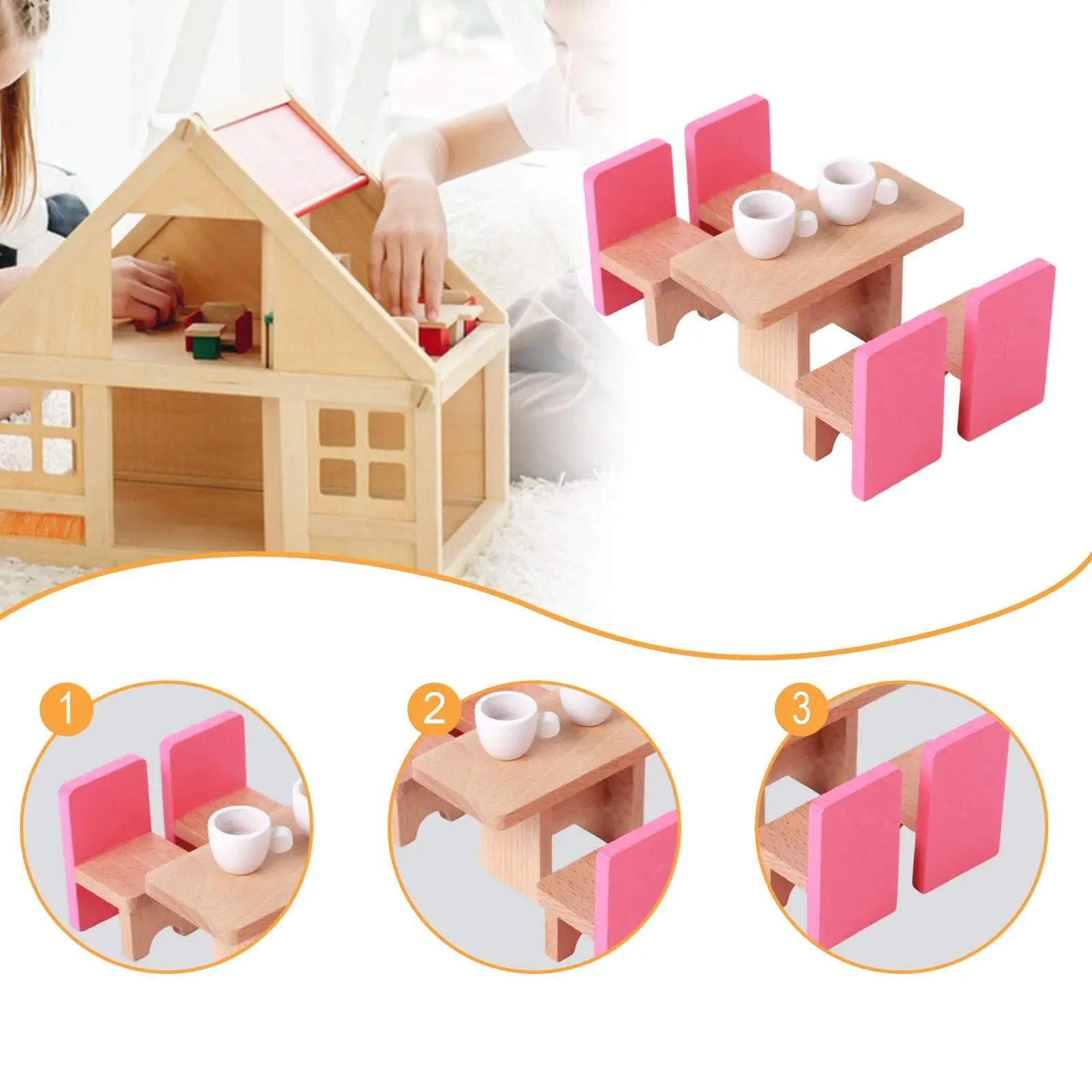 Mini Furniture for Doll House Wooden Miniature Accessories Set Simulation Play for Children's Room Decoration