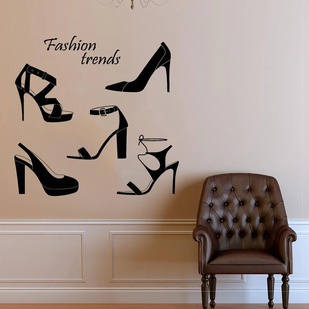 Fashion Wall Decal Window Sticker High heels Wall Sticker shoes Style Clothing Dress Black Dress Accessories Vinyl Decal C254