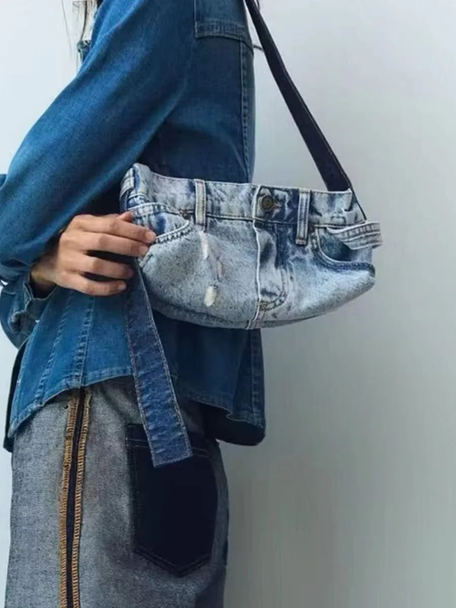 Denim Women Messenger Bag small Casual Satchel Cool Girl Totes Travel Solid Color Soft female Handbag blue bolsas