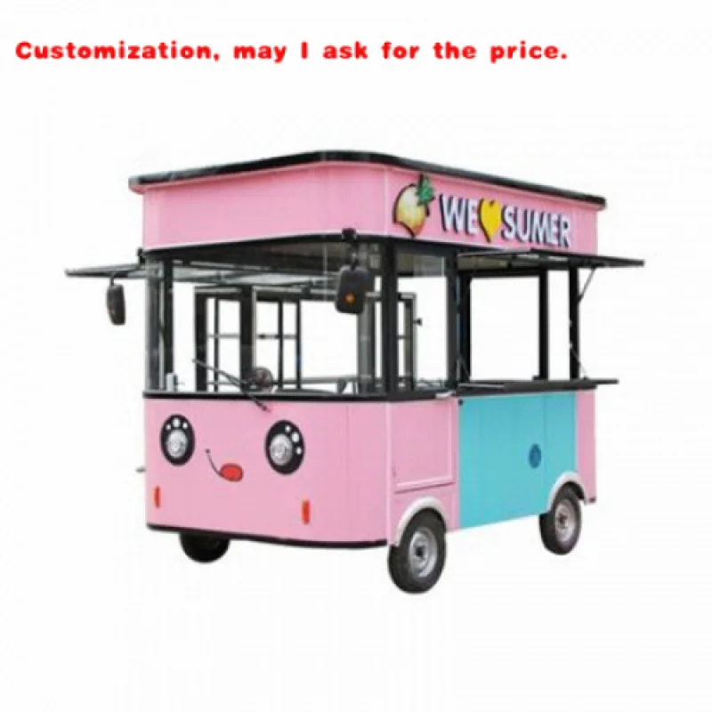 2026 sell pink Mobile Push Street Tricycle Food Warmer Trolley Kiosk Truck Cart in Usa