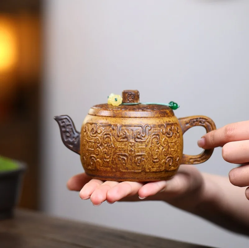 Yixing Handmade Purple Clay Teapot, Raw Ore, Gold Sand,Kung Fu Teapots Tea Set 230ml