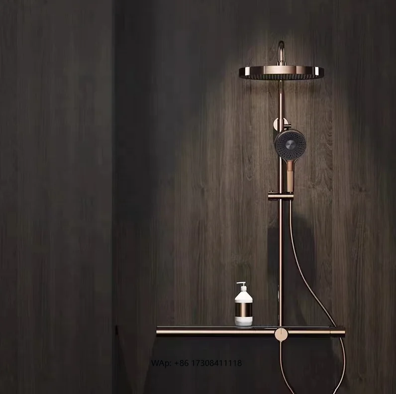 Full Copper Rose Gold Shower Bathtub Simple Shower Set Home/hotel Polish Gold Shower Set