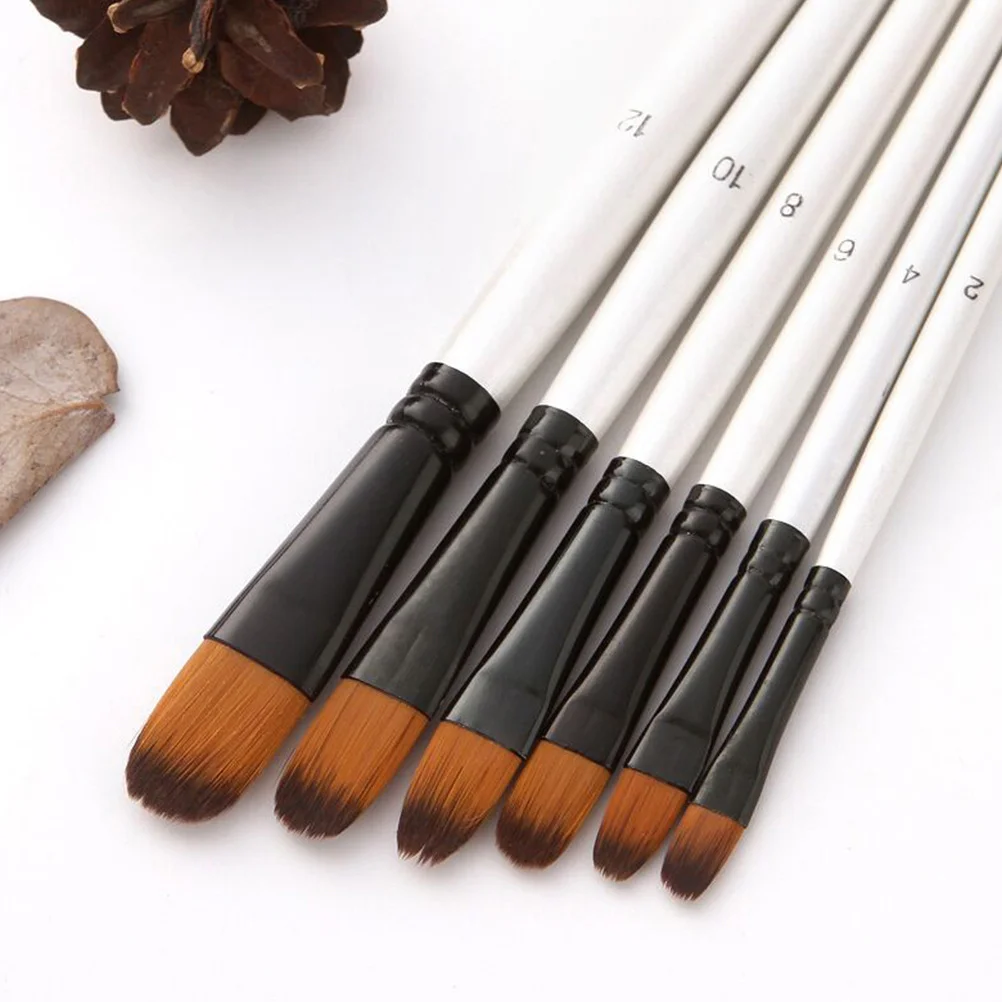 

6pcs Double Color Nylon Hair Painting Brushes High Quality Durable Art Supplies Easy Clean Lightweight Wooden Handle Gift For