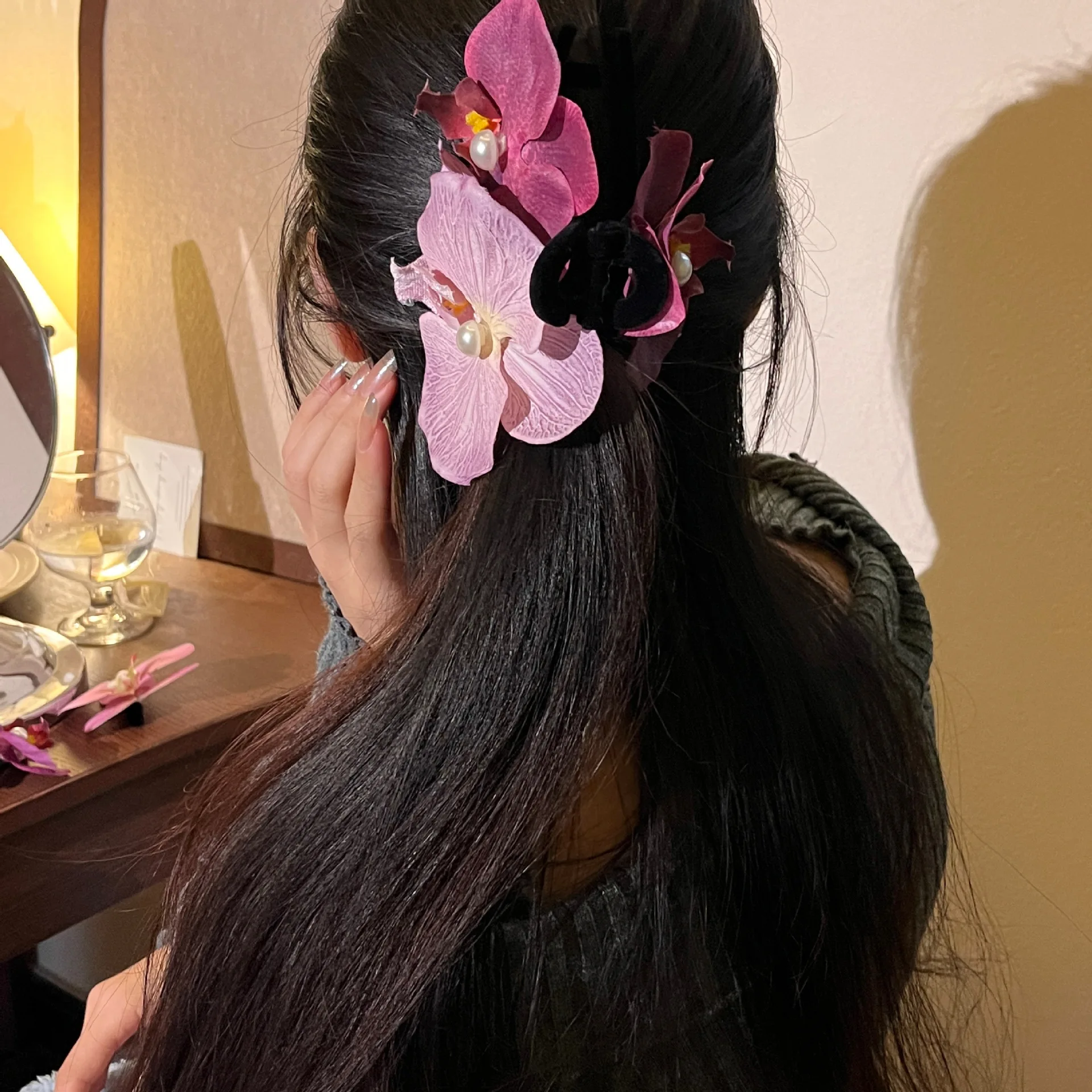 Hair Clip Set Korea Elegant Orchid Duckbill Clip Seaside Vacation Bangs Clip Vintage Rustic Hair Accessories for Women Girls