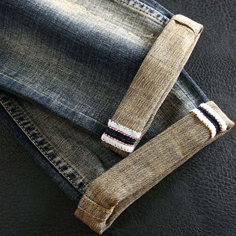 Fashion Designer Men Jeans Retro Washed Blue Stretch Slim Fit Ripped Jeans Men Classical Trendy Trousers Vintage Denim Pants